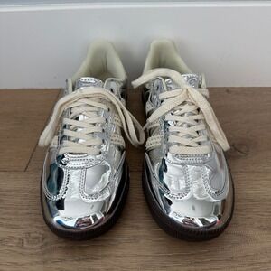 adidas Women’s Metallic Silver Sneakers with Cream Laces